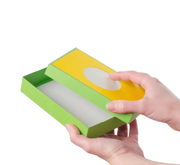 Hands opening gift box — Stock Photo, Image