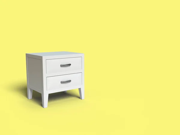 3d render modelo de moderna cabeceira metálica caixa branca de gavetas em fundo amarelo — Fotografia de Stock