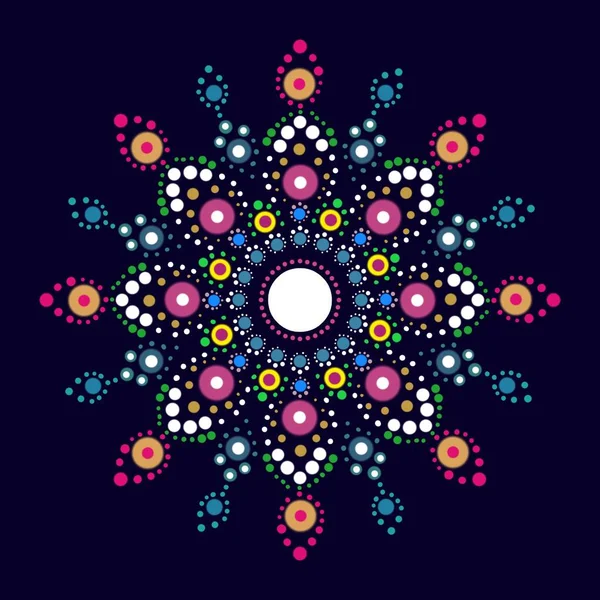 Pantone couleur motif floral mandala, l'art de la symétrie de la technique pointillée avec motif sans couture sur fond bleu foncé — Photo