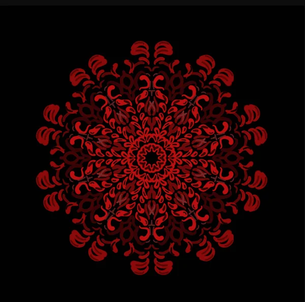 Rote Neon-Blütenblatt Muster kreisförmige Mandala Kunst Illustration in schwarzem Hintergrund — Stockfoto