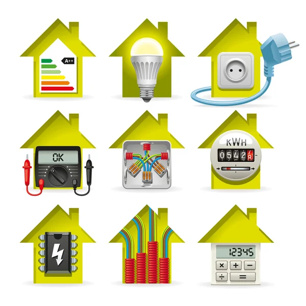 Ícones de casa de eletricidade — Vetor de Stock