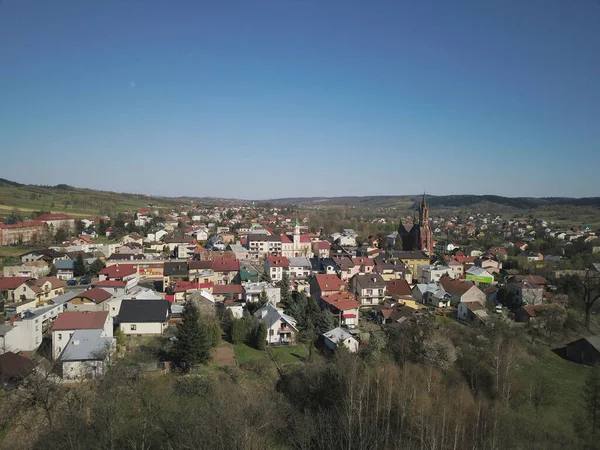 Panorama Från Ett Fågelperspektiv Centraleuropa Den Polska Staden Kolaczyce Ligger — Stockfoto