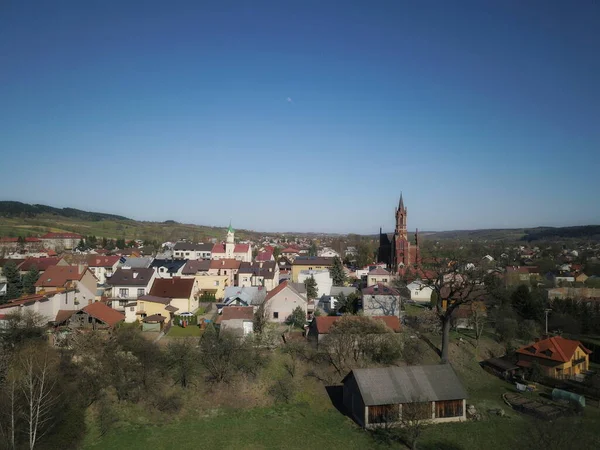 Panorama Från Ett Fågelperspektiv Centraleuropa Den Polska Staden Kolaczyce Ligger — Stockfoto