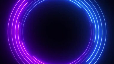 Soyut, dikişsiz, neon döngülü daire. Mavi ve mor neon daireler yüksek teknolojili hareketli arka plan dikişsiz döngü. 3B Video Canlandırması
