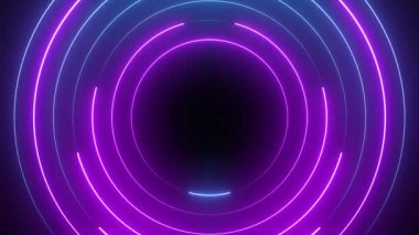 Soyut, dikişsiz, neon döngülü daire. Mavi ve mor neon daireler yüksek teknolojili hareketli arka plan dikişsiz döngü. 3B Video Canlandırması