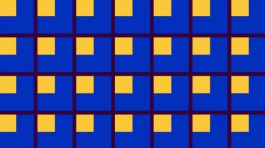 Geometrik desen döngüsü. Çemberler, kareler animasyon. Modernist soyut arka plan. Bauhaus Tasarım tarzı. Mavi, beyaz, pembe, mor, sarı.