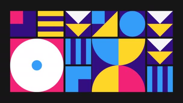 Geometrický Vzorec Smyčky Kruhy Čtverce Animace Modernistické Abstraktní Pozadí Bauhaus — Stock video