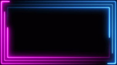 Mavi pembe neon çerçeve ışık çizgisi döngü karesi siyah kaplamasını çalıştırıyor, bunu ekleme veya ekran modunda veya arka plan olarak kullanın.
