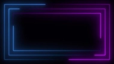 Mavi pembe neon çerçeve ışık çizgisi döngü karesi siyah kaplamasını çalıştırıyor, bunu ekleme veya ekran modunda veya arka plan olarak kullanın.