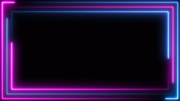 Blu Viola Rosa Neon Linea Luce Cornice Esecuzione Loop Quadrato — Video Stock