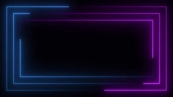 Blue purple pink neon frame light line running loop square black overlay, Place it over your footage in add or screen mode or use as background.