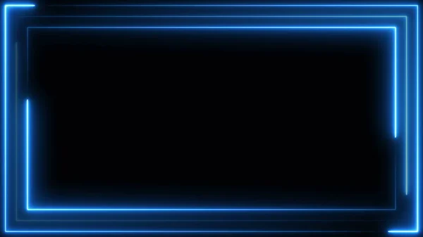 Modrý Neonový Rám Světlo Linka Běží Smyčka Čtvercová Černá Překrytí — Stock fotografie