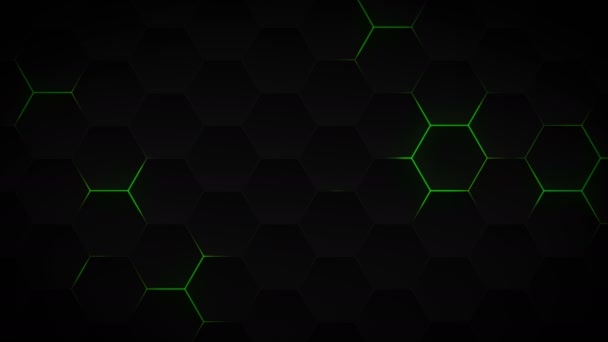 Abstract Dark Hexagon Pattern Green Neon Background Technology Style Modern — Stock Video