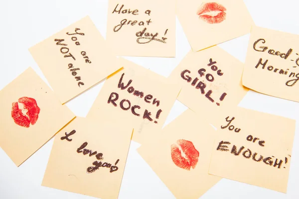 Inspirational Empowering Feminist Notes Yellow Sticky Papers — Stock Photo, Image