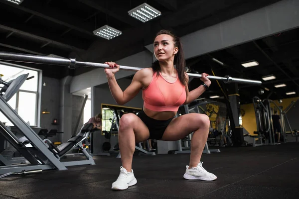 Halterle Egzersiz Yapan Bir Kadın Vücutçunun Düşük Açılı Çekimi — Stok fotoğraf