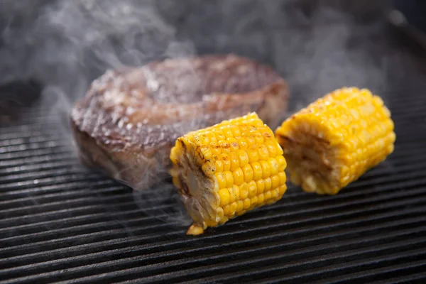 Sweet Corn Grill Ribeye Beef Steak — Stock Photo, Image