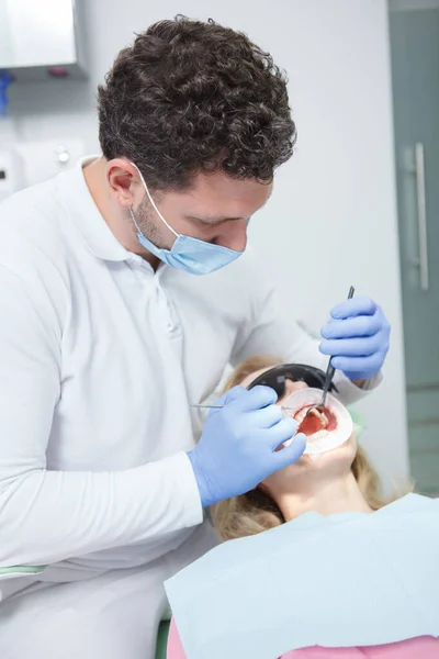 Vertical Shot Professional Dentist Working Patient — Stock Photo, Image