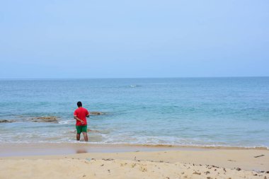 Kumlu sahil manzarası ve Tayland, Trang 'daki plaj manzarası