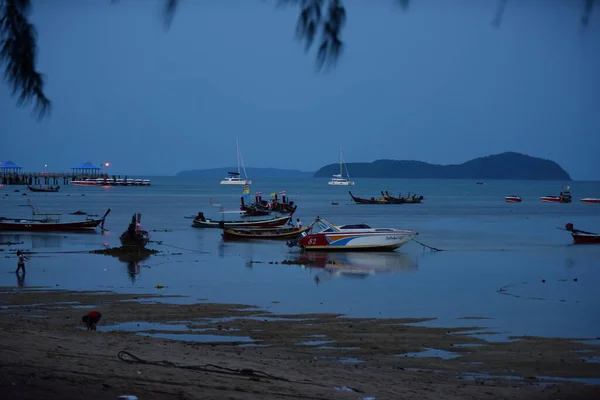 Barcos Pesca Playa Por Noche — Foto de Stock