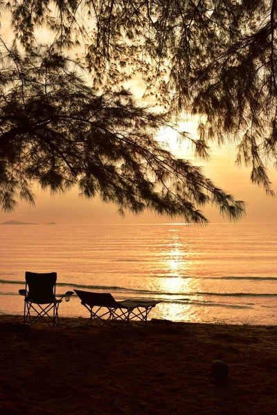 Sunbeds Sea Coast Sunset Time — Foto de Stock