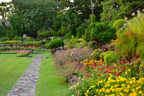 Bellissimo Giardino Con Fiori Nel Parco — Foto Stock