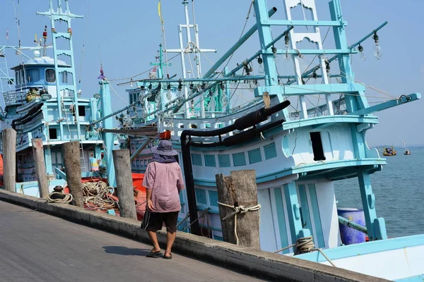 Harbor Boats Asian Town — Stock Photo, Image