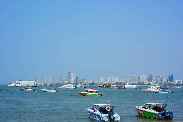 Baie Mer Avec Nombreux Bateaux Dans Ville Pattaya Thaïlande — Photo