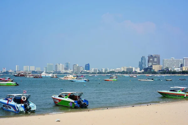 Tengeri Öböl Sok Hajó Pattaya Város Thaiföld — Stock Fotó