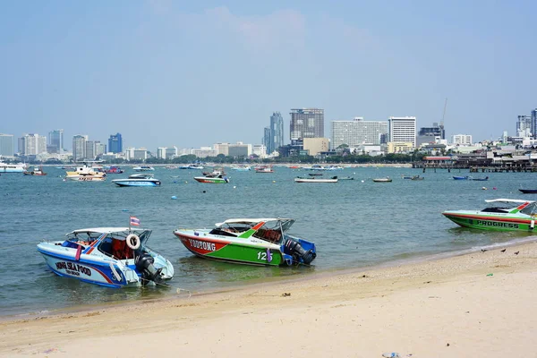 Baie Mer Avec Nombreux Bateaux Dans Ville Pattaya Thaïlande — Photo