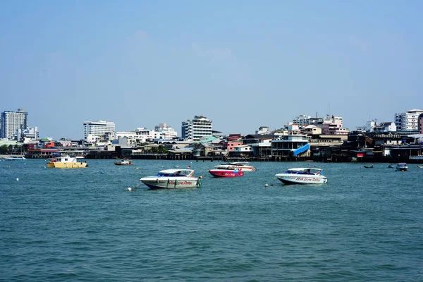 Tengeri Öböl Sok Hajó Pattaya Város Thaiföld — Stock Fotó