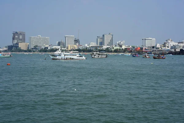 Baie Mer Avec Nombreux Bateaux Dans Ville Pattaya Thaïlande — Photo