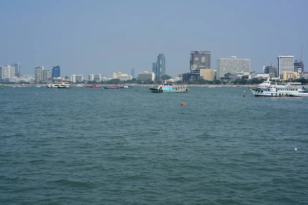 Baie Mer Avec Nombreux Bateaux Dans Ville Pattaya Thaïlande — Photo