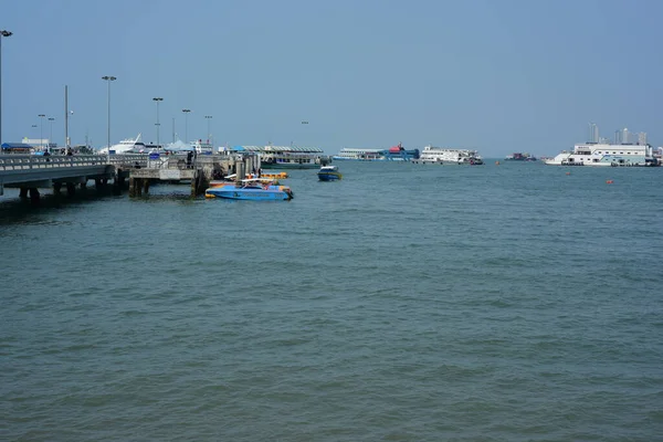 Baie Mer Avec Nombreux Bateaux Dans Ville Pattaya Thaïlande — Photo