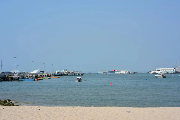 Baie Mer Avec Nombreux Bateaux Dans Ville Pattaya Thaïlande — Photo