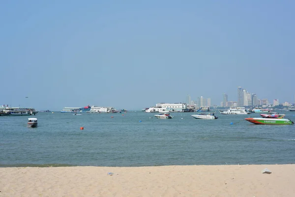 Baie Mer Avec Nombreux Bateaux Dans Ville Pattaya Thaïlande — Photo