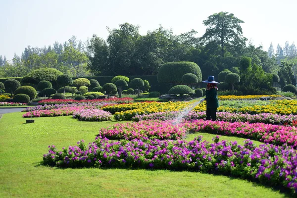 Spring Formal Garden. Beautiful garden of colorful flowers.Landscaped Formal Garden. Park. Beautiful Garden