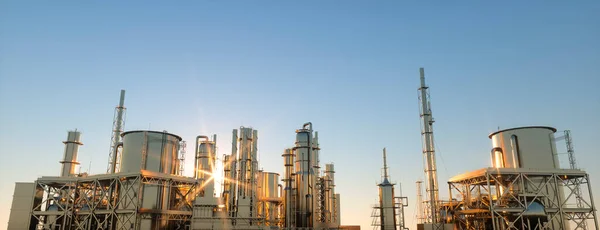 Large Oil Refinery Plant Sunrise Clear Day Render — Stock Photo, Image