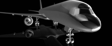 İdari gümüş jet yansıtıcı siyah arka plan 3D görüntüleyici