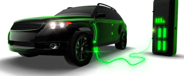 Modern Electric Green Car Charging Charge Station Render — Stock Fotó