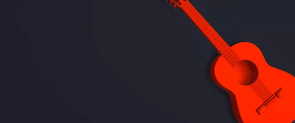 Red Acoustic Guitar Its Side Dark Blue Background Render — Foto de Stock
