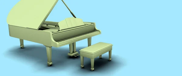 Зелене Грандіозне Піаніно Синьому Фоні Панорамний Рендер — стокове фото
