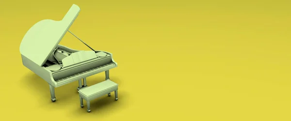 Yellow Grand Piano Dark Yellow Background Panoramic Render — Photo