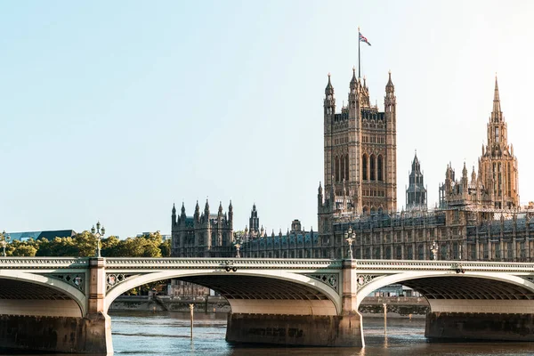 London Houses Parliament Clear Day Sunrise — Fotografia de Stock