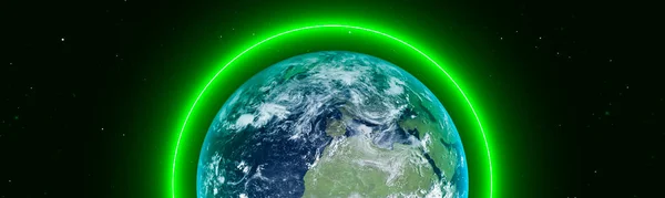 Het Planeetconcept Redden Met Een Heldergroene Barrière Rond Aarde — Stockfoto