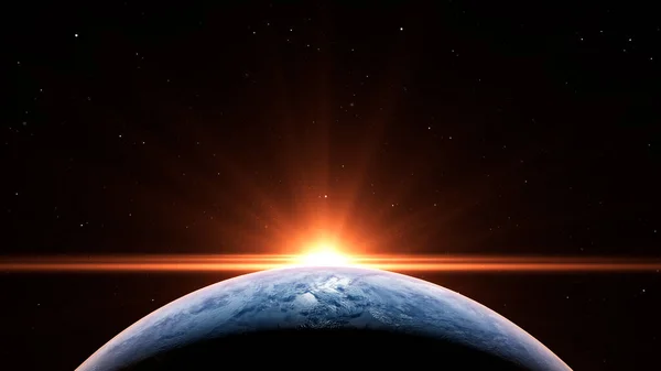Salida Del Sol Espacio Sobre Planeta Tierra Con Sol Vibrante — Foto de Stock