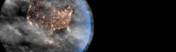 Verschmutzte Erde Und Nordamerika Konzept Mit Schadstoffwolken Panorama — Stockfoto