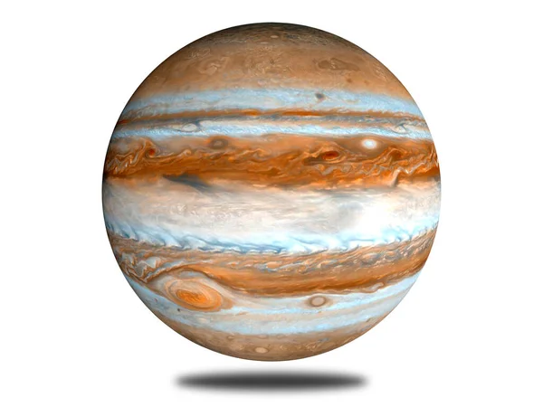 Gaz devi Jüpiter beyaz bir arka planda süzülüyor