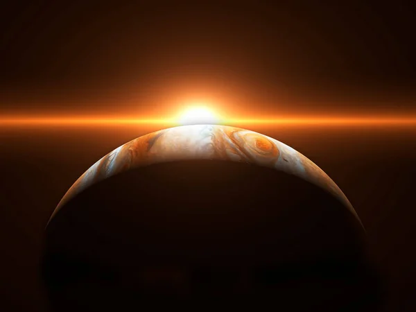 Dramatic Sunrise Flare Gas Giant Jupiter Space Concept — Foto de Stock