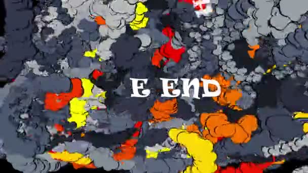 Explosão Poeira Fumaça Desenhos Animados Com Texto End — Vídeo de Stock