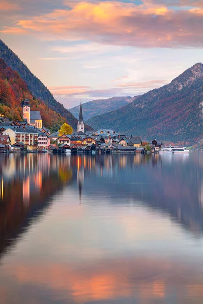 Hallstatt Autriche Image Paysage Urbain Village Alpin Emblématique Hallstatt Coucher — Photo